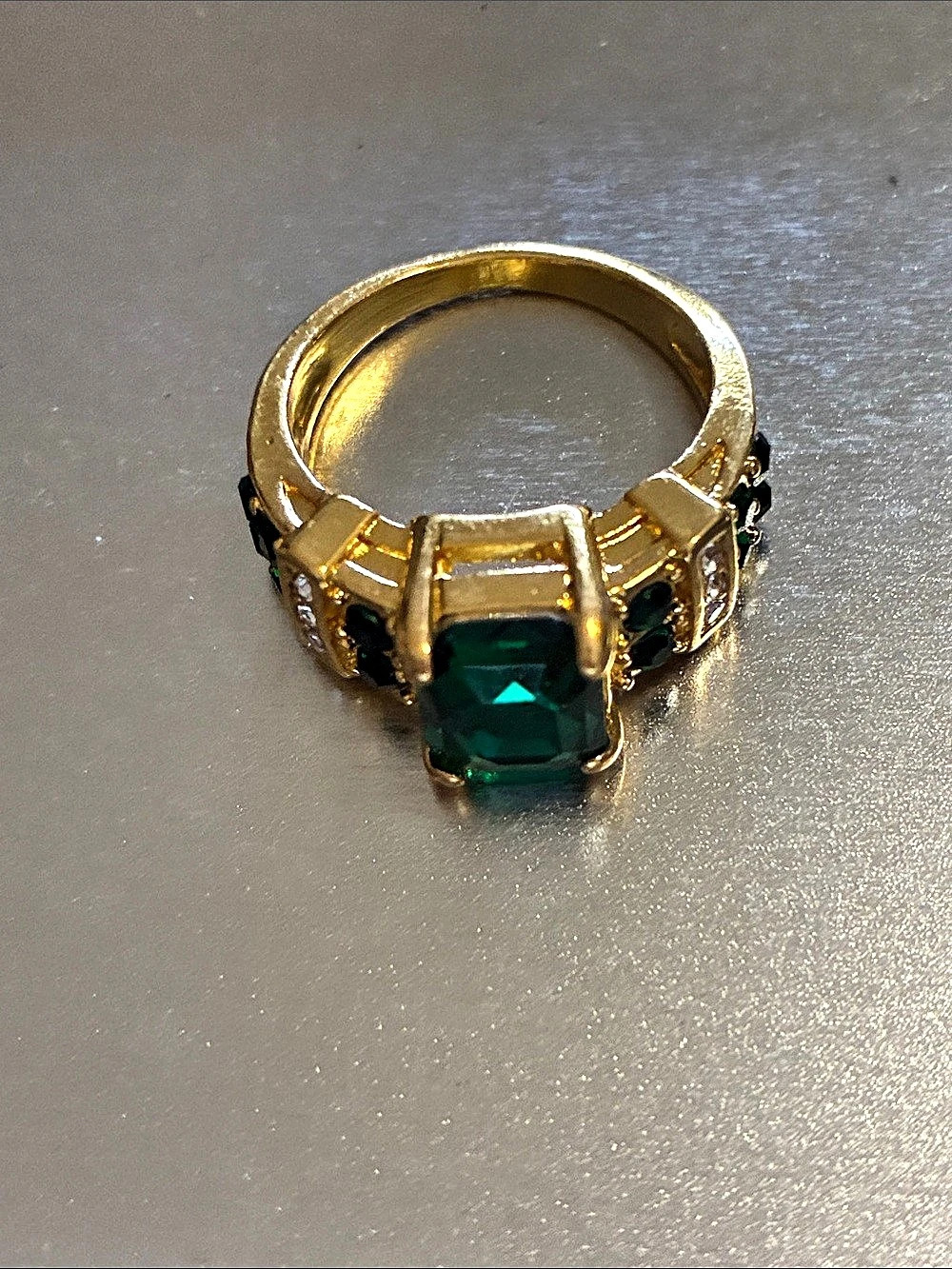 Green Gemstone Gold-Tone Ring